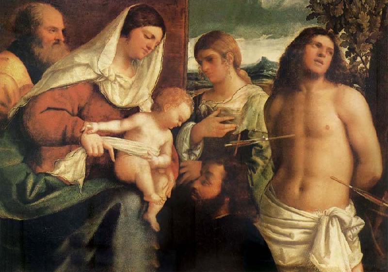 Sebastiano del Piombo The Sacred Family with Holy Catalina, San Sebastian and an owner.the Holy Sweden oil painting art